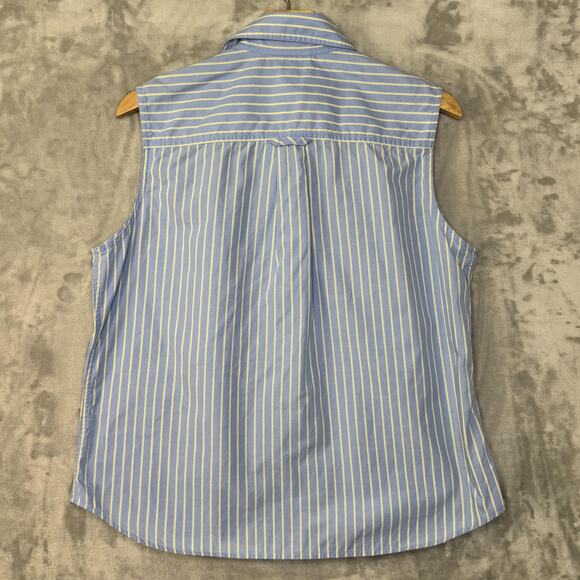 Lauren Ralph Lauren Shirt Womens 14 Blue Striped Sleeveless Button Front Crest - Picture 3 of 8